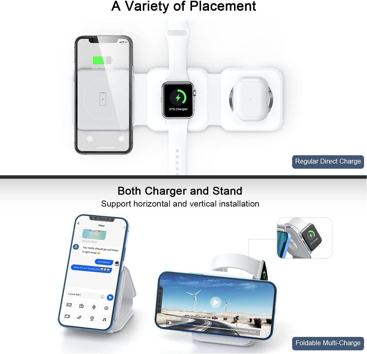 3-in-1 Fast Magnetic Foldable Charging Station - Charge your phone, Apple Watch, and AirPods all at once