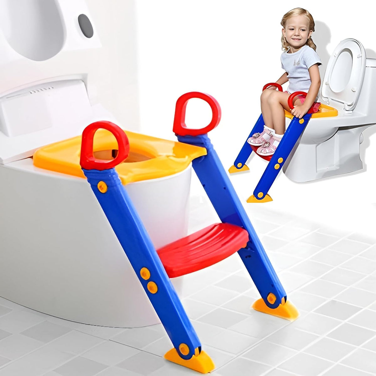 Kids Toilet Potty Training Seat with Step Stool Ladder - Comfortable and Safe, Anti-Slip Pads Included