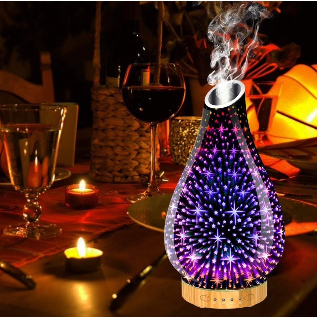 Aroma Essential Oil Diffuser: 3D Glass Ultrasonic Humidifier - 7 Color Changing LEDs, Timer, Waterless Auto-Off - BPA Free