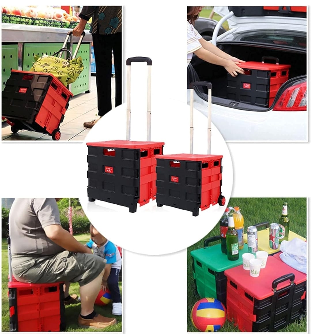Multi Purpose Portable Shopping Trolley Cart with Wheels: 25kg Folding Cart for Grocery, Travel, Shopping & Camping